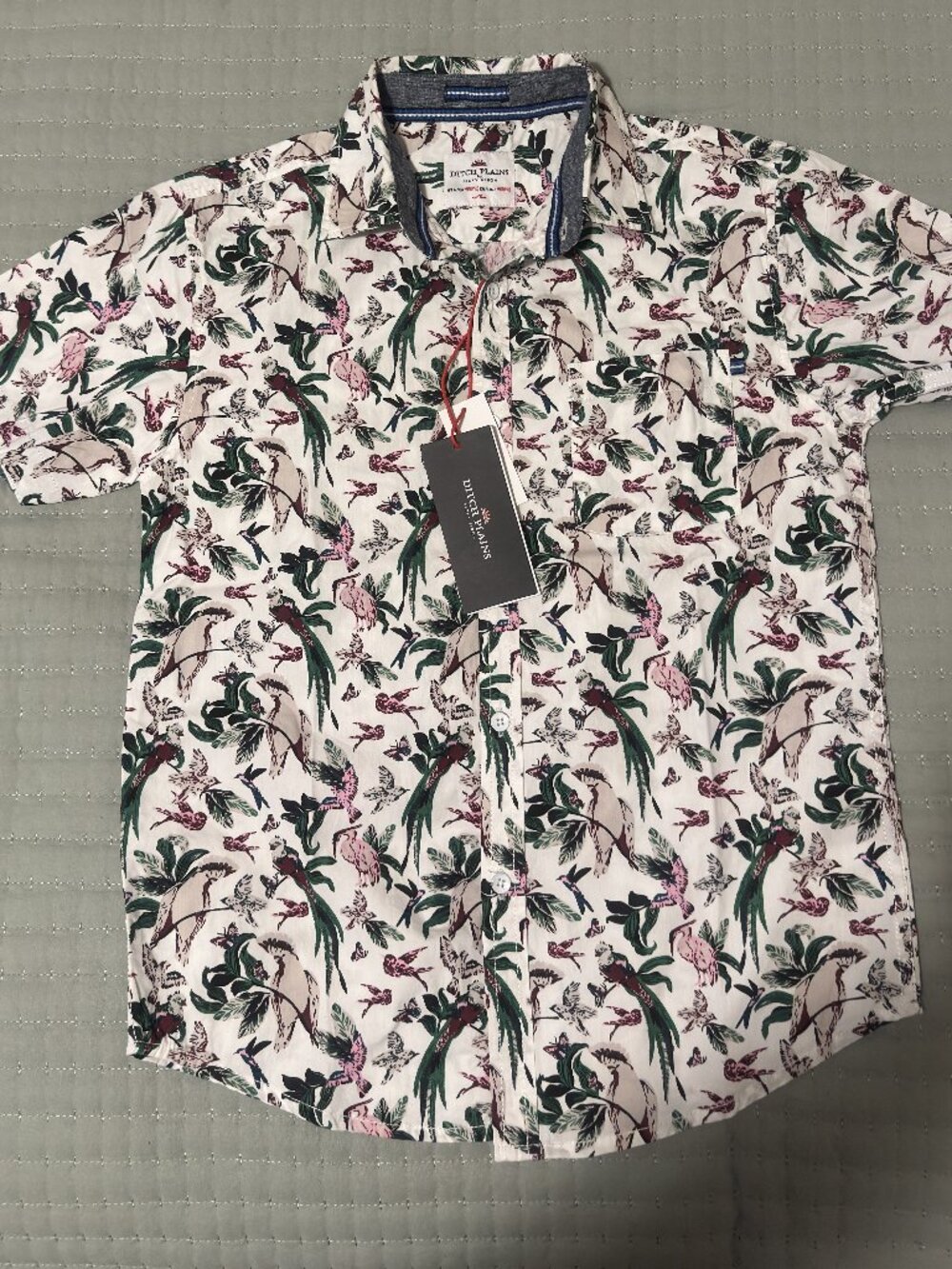 NWT Ditch Plains Tropical Bird Print Button Up Shirt Men's Small 100% Cotton